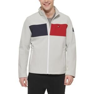 Tommy Hilfiger Mens Ice Red Blue Soft Shell Colorblock Jacket Size L.